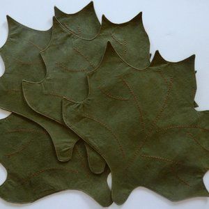 Faux Suede Fall Leaf Placements Set of 4 Embroidered 17” x 16”